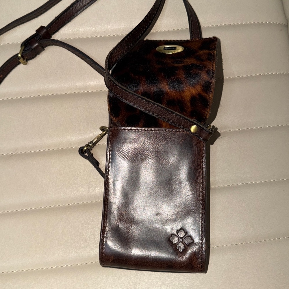Y2K Patricia Nash Rivella calf hair leopard chocolate Leather slim Crossbody Bag - Picture 7 of 17